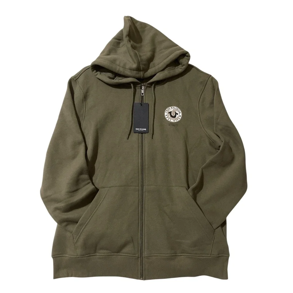 True Religion Mens Global Buddha Zip Hoodie Kalamata Olive Green Size Large $119